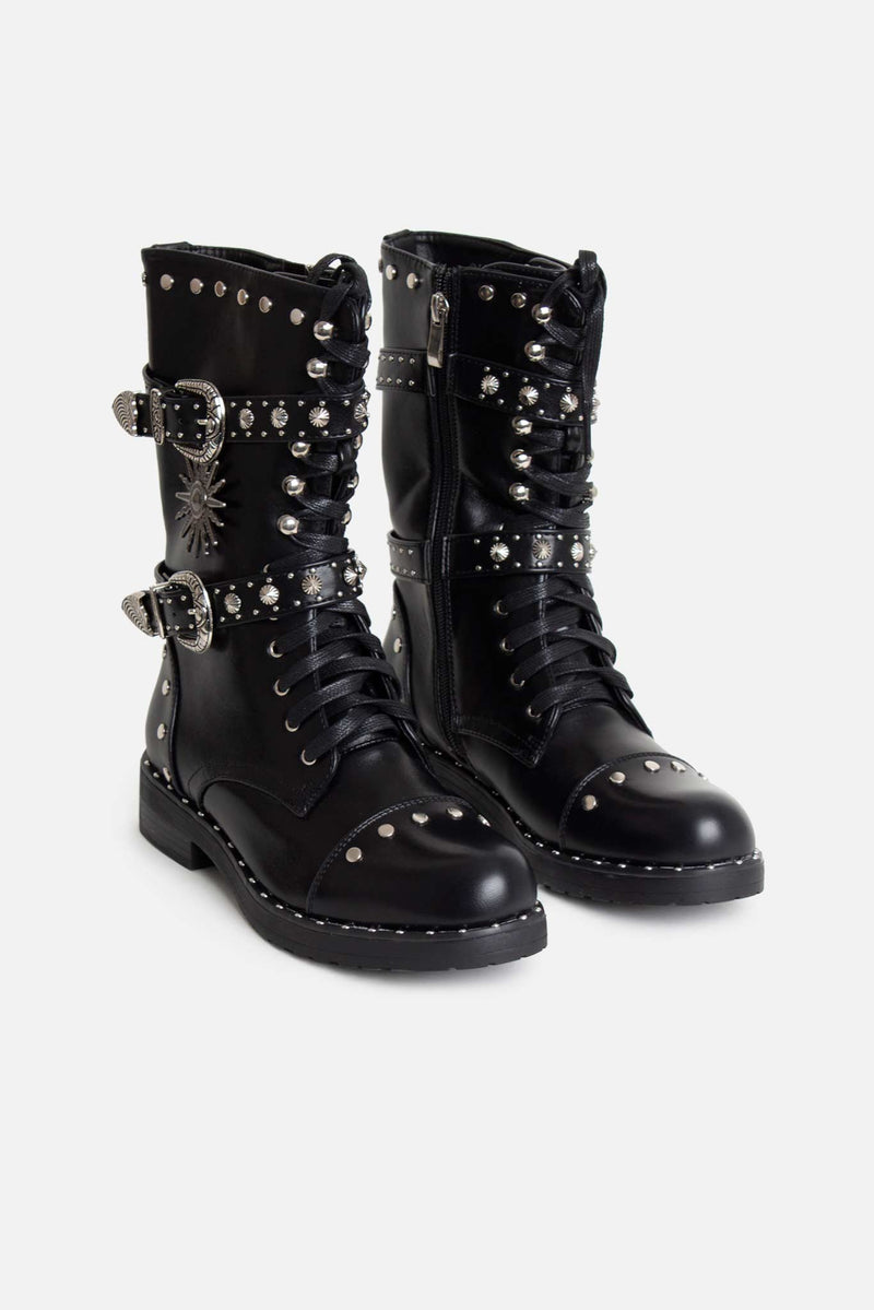 Sasha Military Boots in Black Vegan Leather