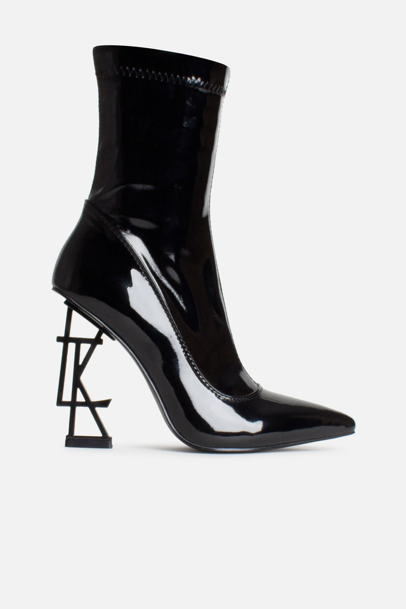 LTK Logo Ankle Boots in Black Patent Vegan Leather