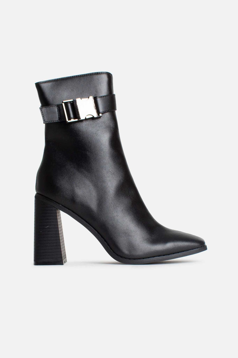 Julie Block Heeled Ankle Boots In Black Vegan Leather