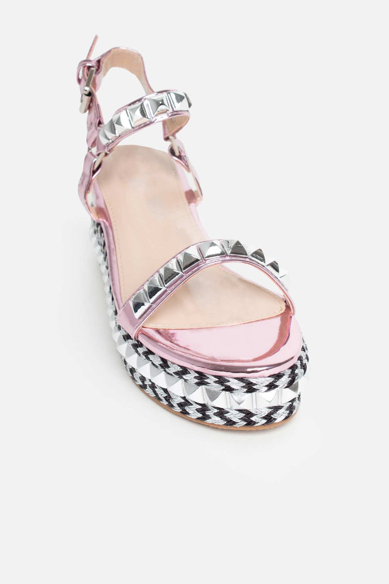Jean Flatform Sandals in Pink Vegan Leather