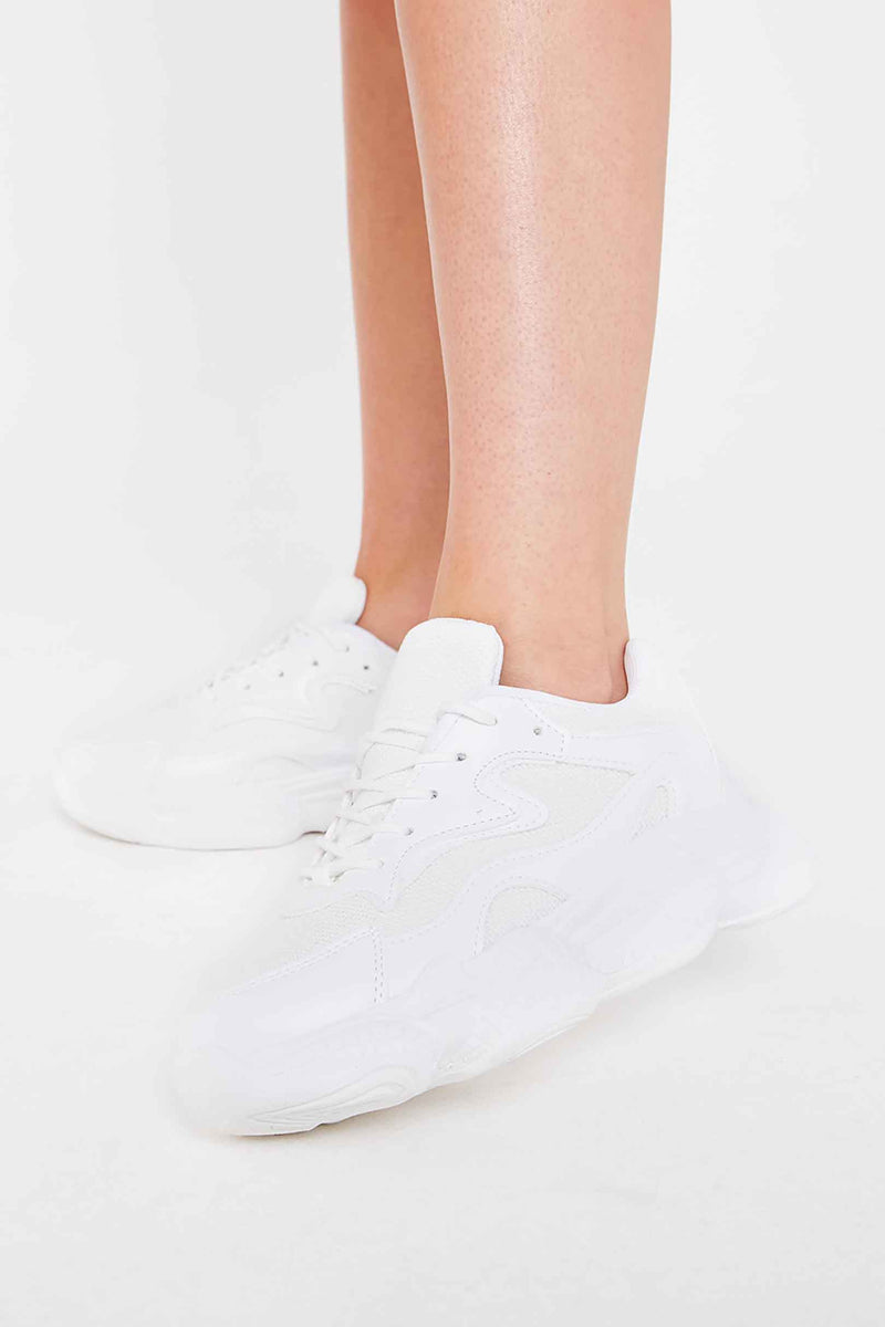 Yara Chunky Lace Up Trainers in White Vegan Suede