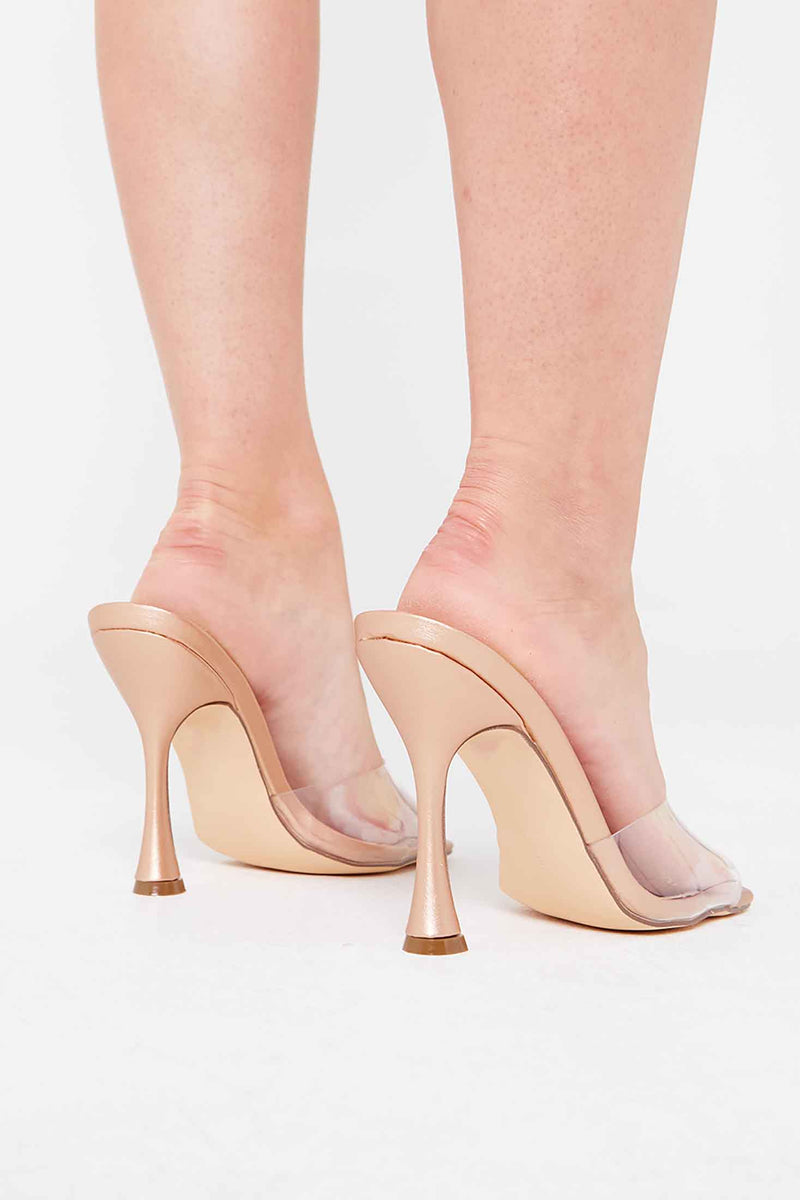 Penny Cake Stand Heels in Rose Gold Vegan Leather