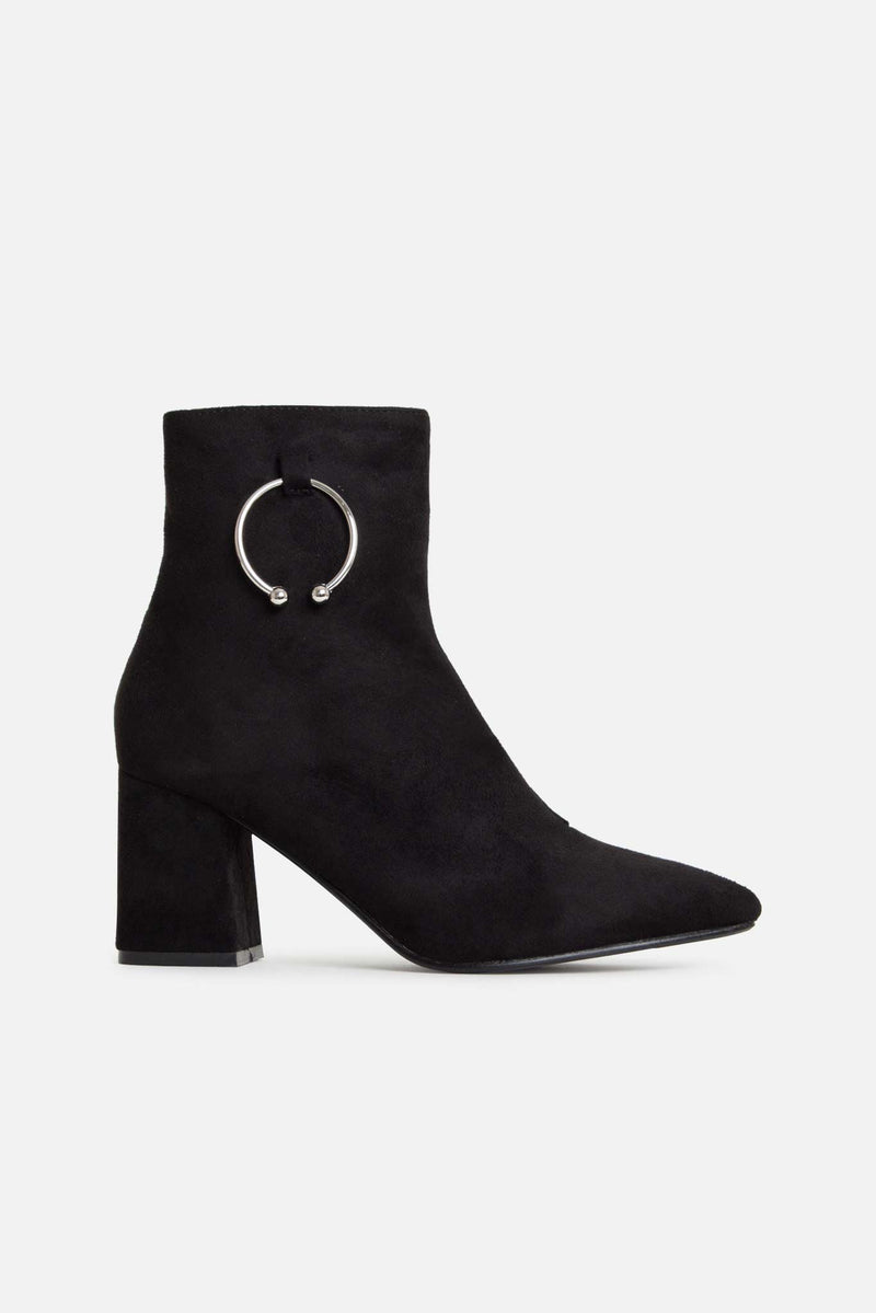 Lavina Silver Buckle Ankle Boots in Black Vegan Suede