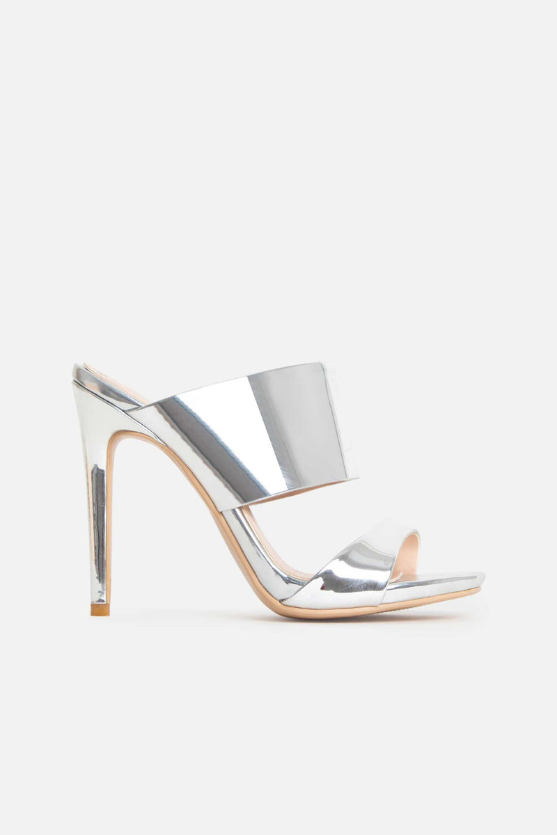 Lola Strappy Mules in Silver Vegan Leather