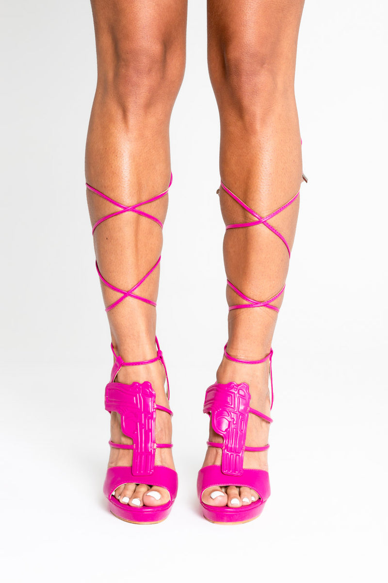 Gemini Gun Heels in Neon Pink Matte Vegan Leather