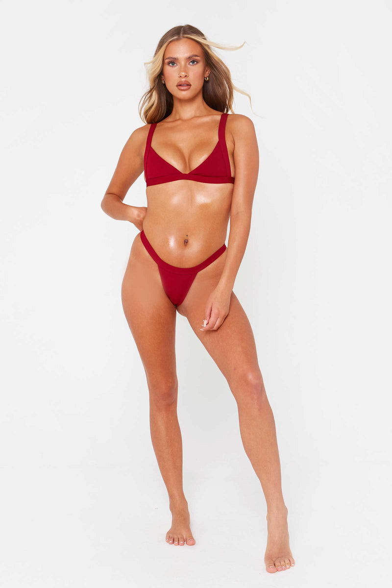 Red Triangle Ribbed Bikini Set