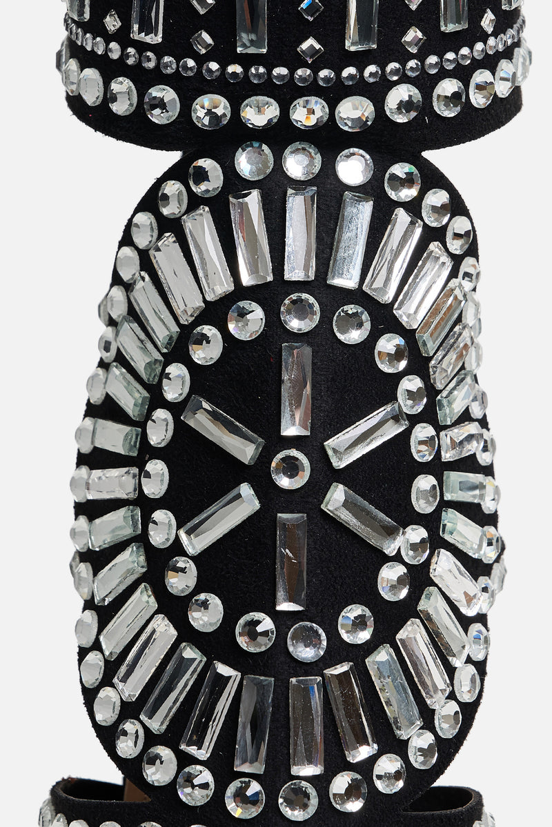 Lucinda Diamante Embellished Heels in Black Vegan Suede