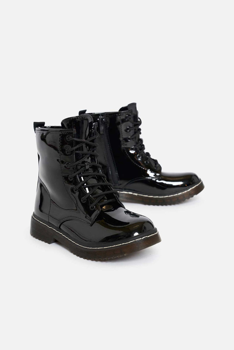 Kai Platform Boots in Black Vegan Patent Leather
