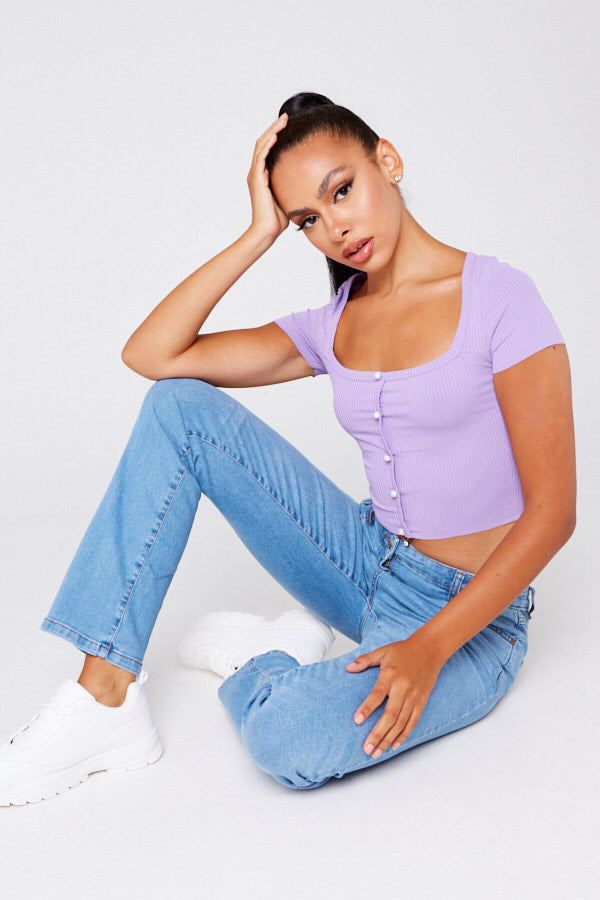 Lilac Square Neck Button Front Top
