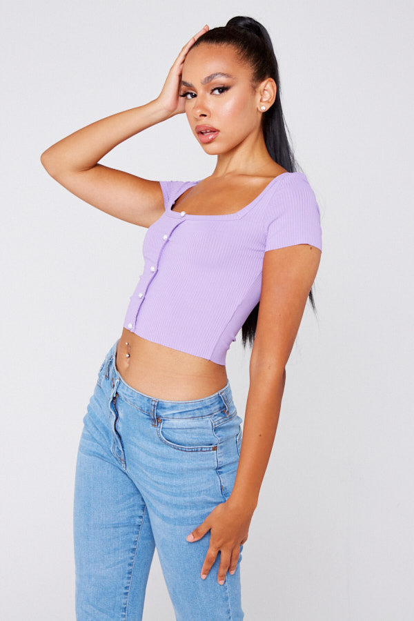 Lilac Square Neck Button Front Top