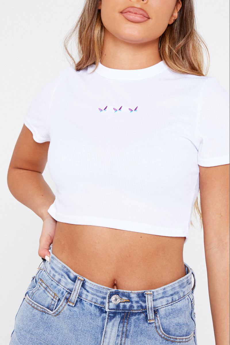 White Butterfly Crop Top