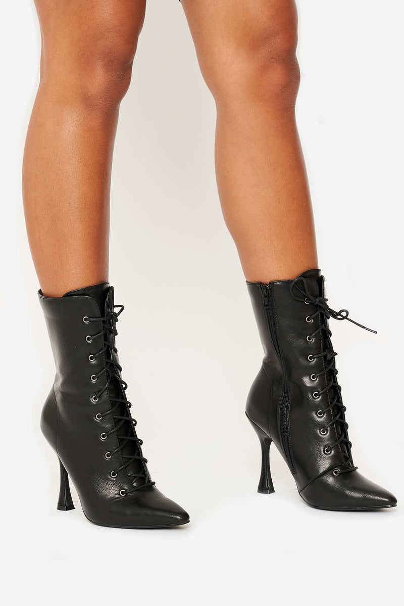 Melissa Lace Up Boots In Black Vegan Leather
