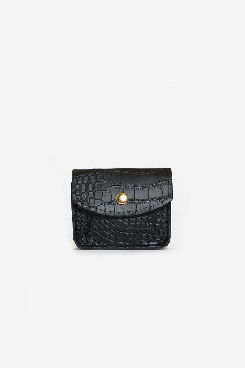 Black Vegan Croc Leather Button Mini Bag