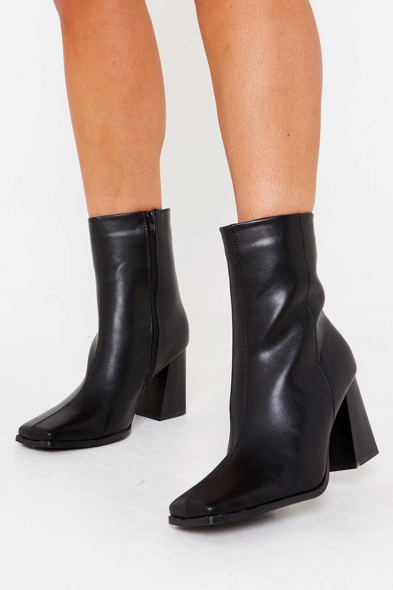 Elicia Block Heel Boots In Black Vegan Leather