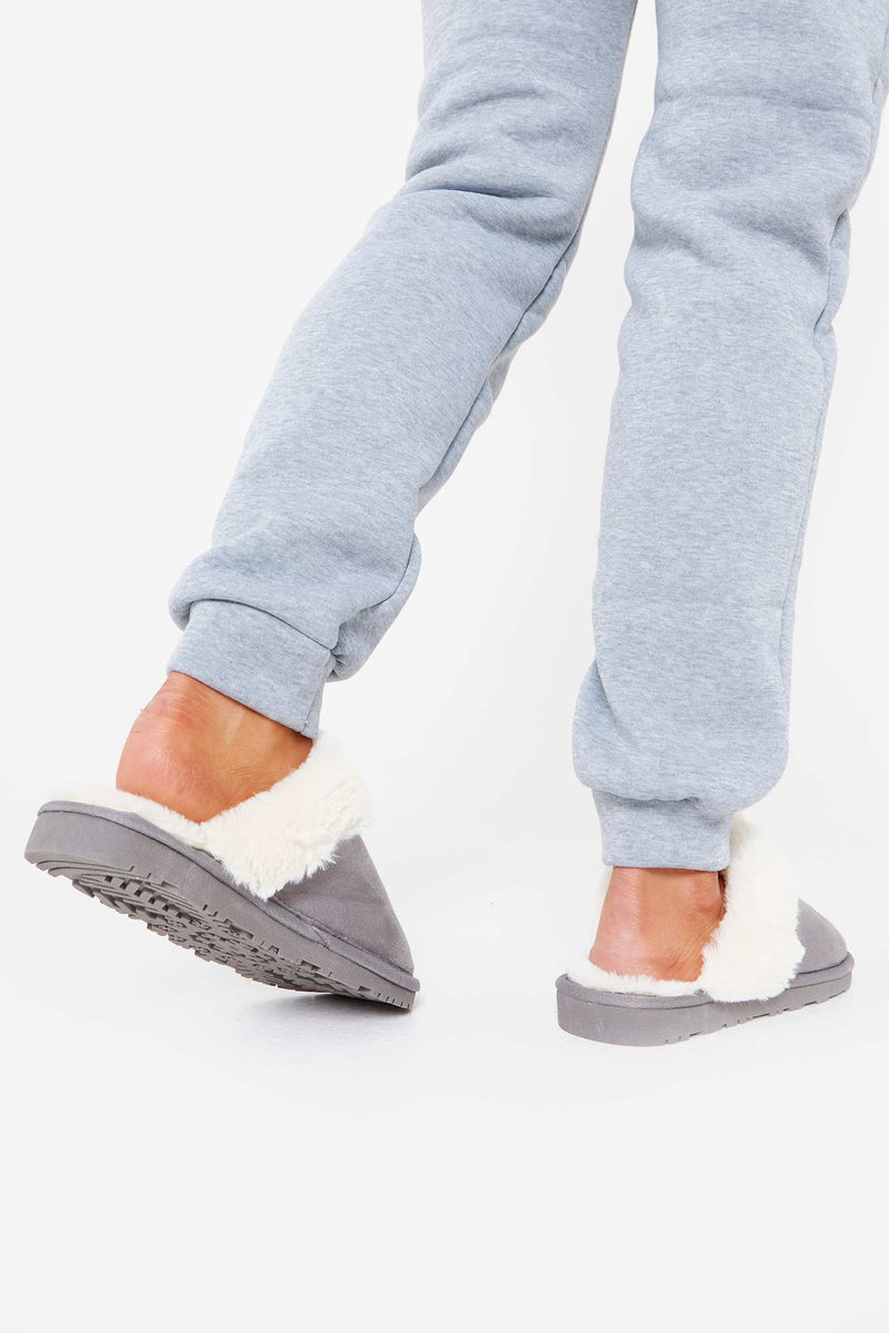 Grey Vegan Fur Lined Slippers