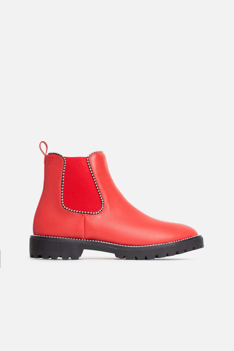 Sage Studded Ankle Boots in Red Vegan Leather