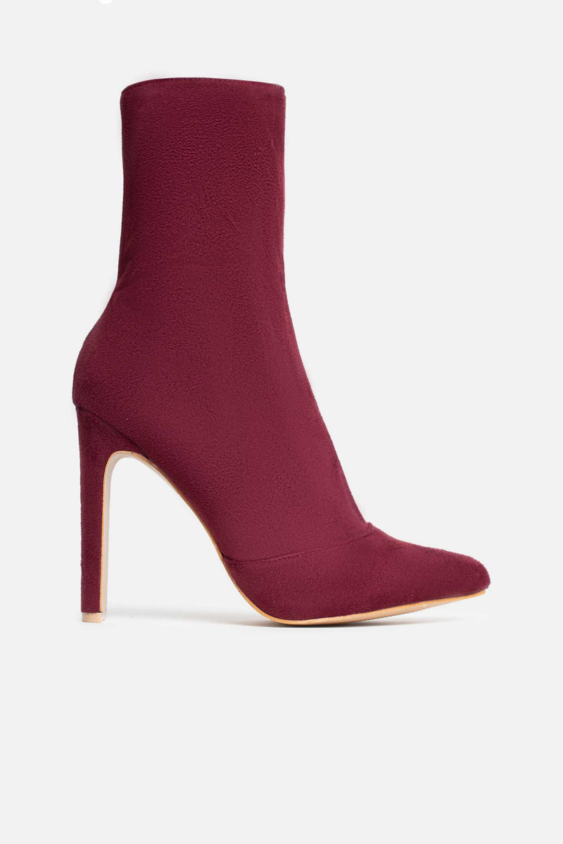 Shauna Pointed Ankle Boots in Burgundy Vegan Suede