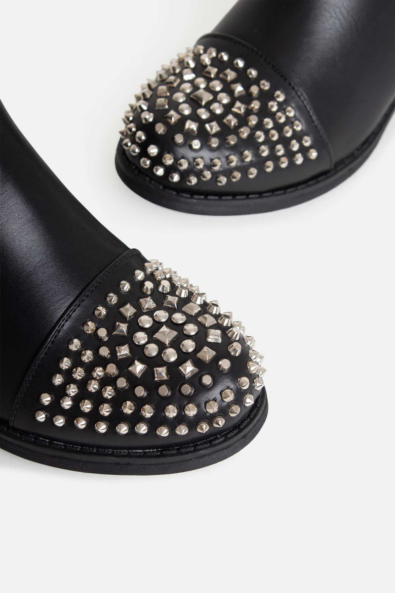 Shelby Studded Ankle Boots in Black Vegan Leather