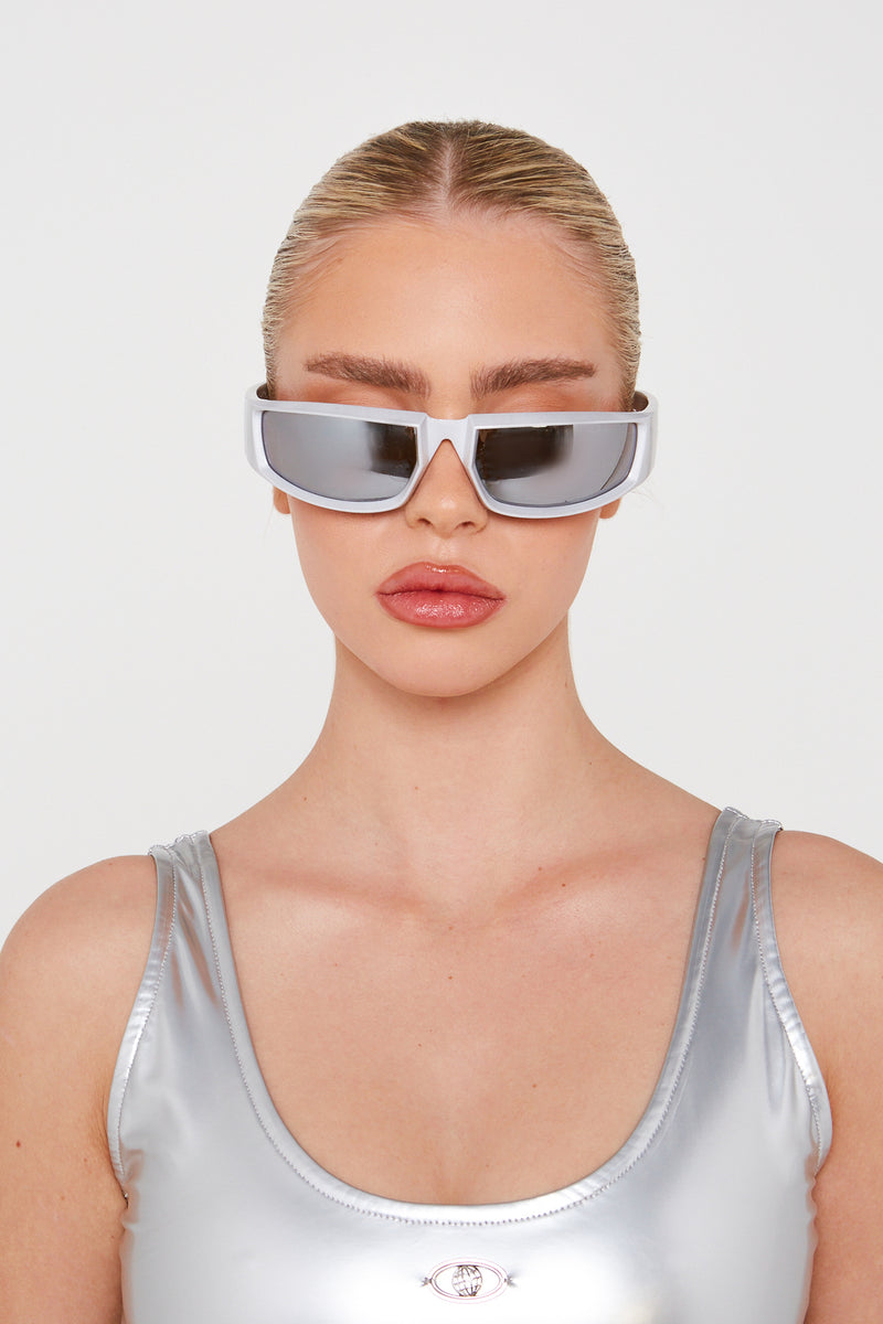 Silver Mirrored Wrap Frame Sunglasses
