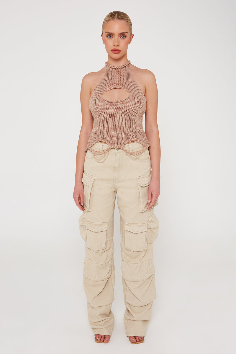 Stone Cut Out Knit Top
