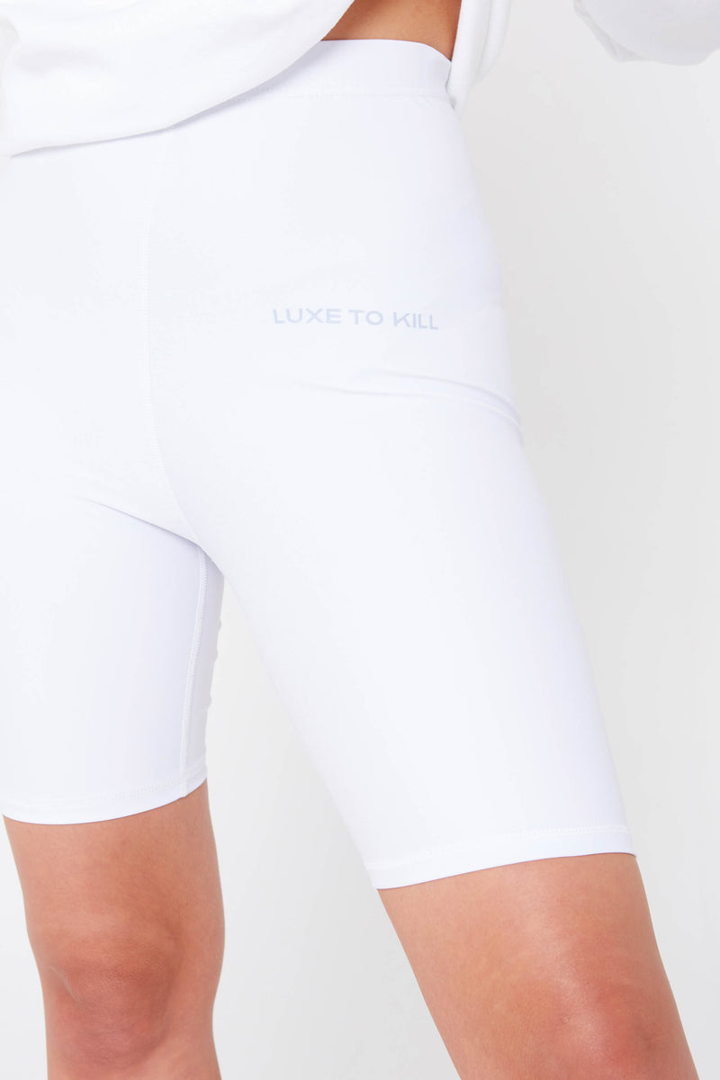 "Luxe To Kill" White Longline Cycling Shorts