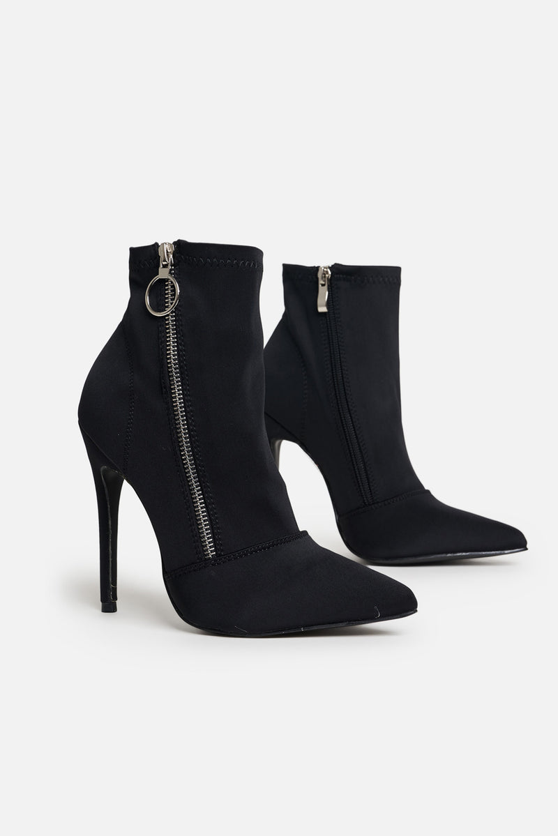 Faria Buckle Zip Up Ankle Boots in Black Lycra