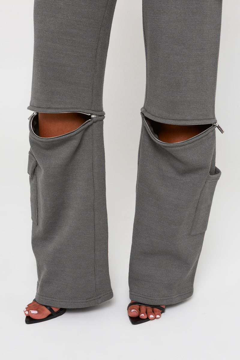 Charcoal Knit Wide Leg Pant