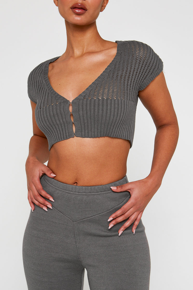 Charcoal Hook and Eye Knit Top