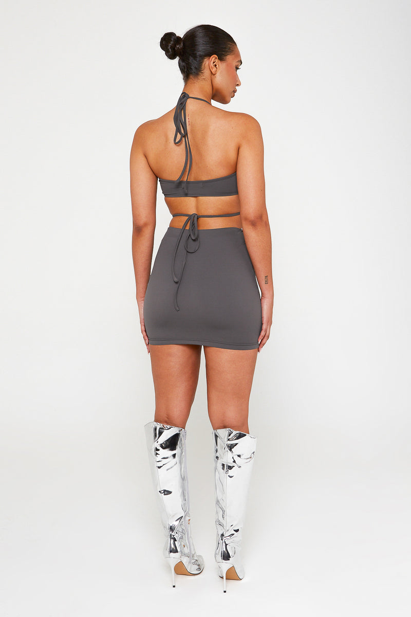 Charcoal Layered Detail Mini Skirt