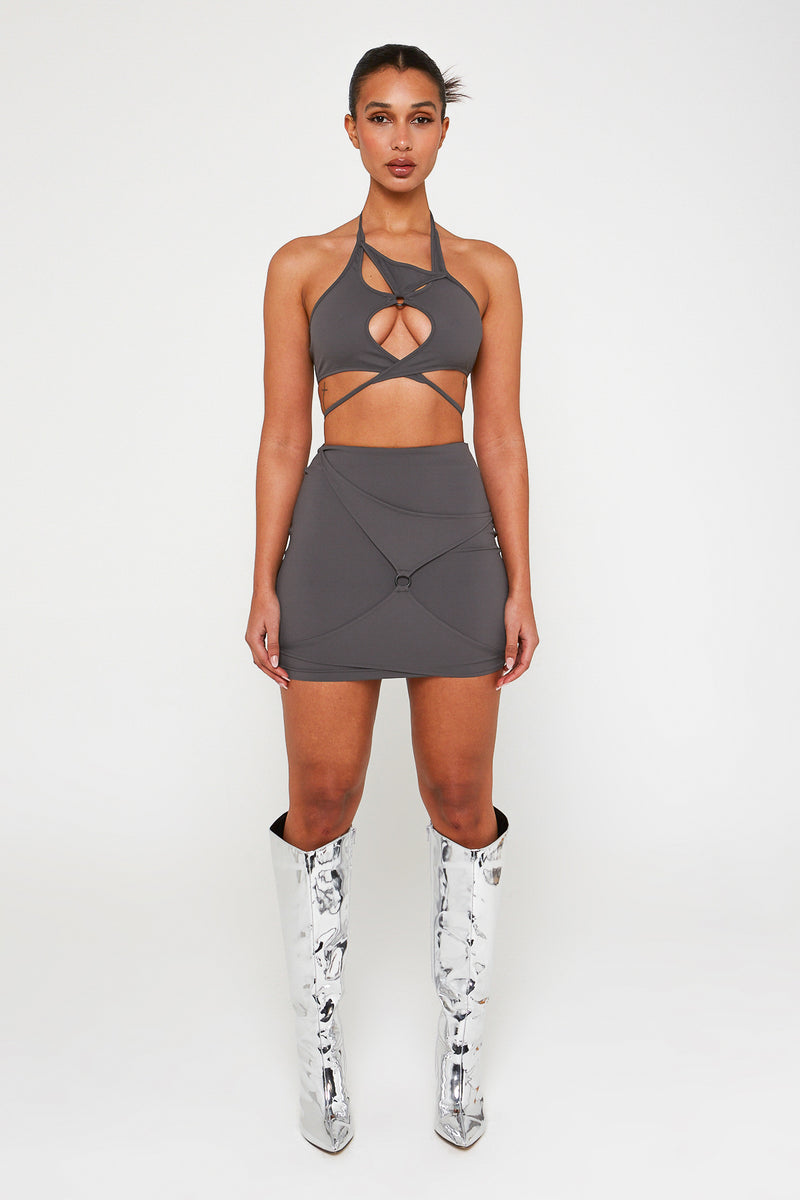 Charcoal Layered Strap Cut Out Crop