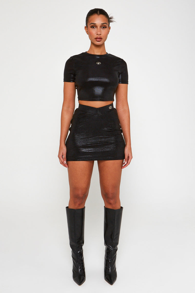 Black Metallic Mini Skirt